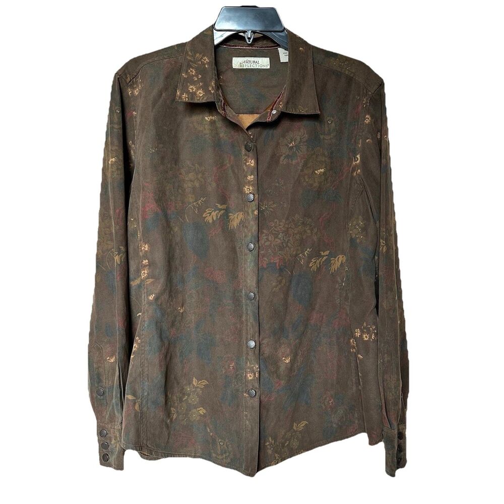 Natural ReflectionsTop Women’s Xl Button Up Long Sleeve Bittersweet Brown Floral